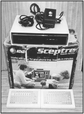 The Sceptre Videotex Terminal, power supply, cables, and keyboards.